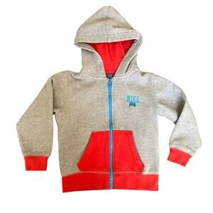 Nike Air Full Zip Hoodie Jacket Boys Size 4 Gray & Orange Cotton
